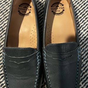 New Boys navy leather loafer